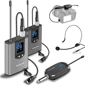 Alvoxcon Mc-7486920 Wireless Headset Lavalier Microphone System Dual Lapel Mic For
