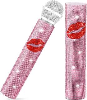 Facmogu A41002-mg-us Pink Rhinestones Handle Cover Red Lips Glitter Mic Sleeve For