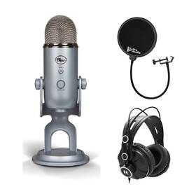 Knox A988-000103k3 Blue Microphones Yeti Usb Microphone Silver With Headphones And Pop Filter