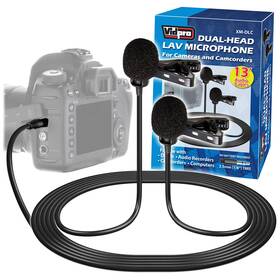 Vidpro 026127771166 Xm-dlc Dual-head Interview Lavalier Microphone For Dslr Cameras And Camcorders