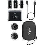Godox WES2 Wireless Mic Kit, 1 Receiver And Transmitters Open. Price: $55.00.
